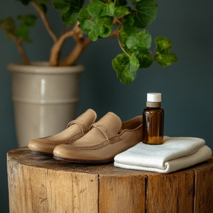 Comprehensive shoe care kit with suede brush, leather conditioner, cedar shoe tree and microfiber cloth